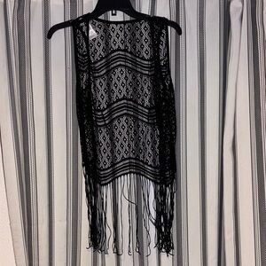 Black Fringe Crochet Vest
